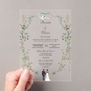 Greenery acrylic wreath Spanish Wedding Invitations