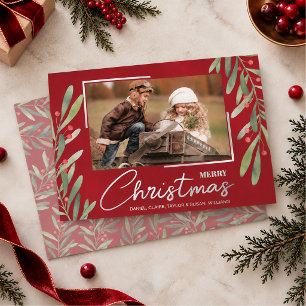 Greenery and Berries Christmas Photo Foil Holiday Card