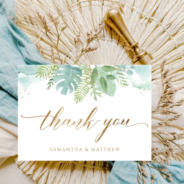Greenery and Blue Green Watercolor, Elegant Thank You Card (Creator Uploaded)
