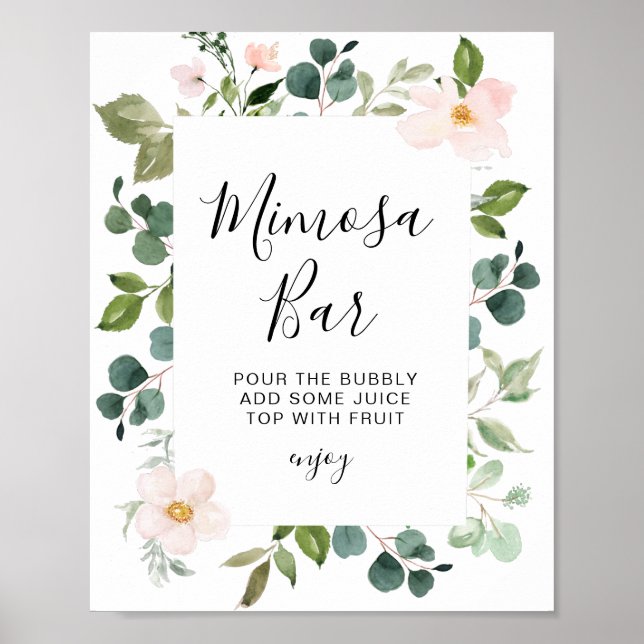 greenery and blush bridal shower mimosa bar sign (Front)