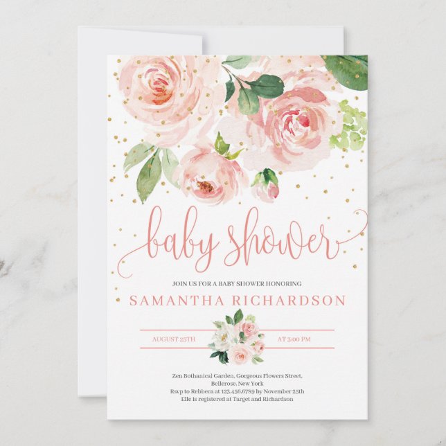 Greenery and BLush Pink Floral baby Shower Invite (Front)