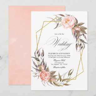 Greenery and Blush Pink Floral Wedding Invitation