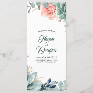 Greenery and Blush Pink Flower Wedding Programs