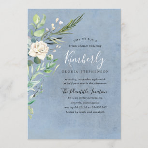 Greenery and Dusty Blue Elegant Bridal Shower Invitation