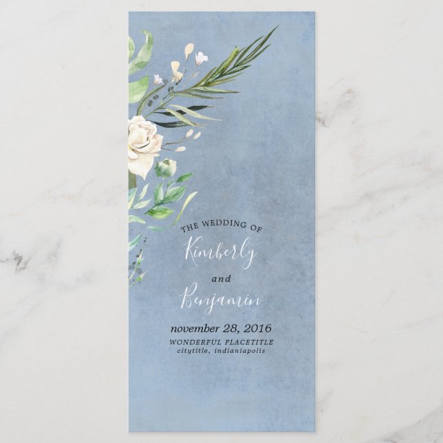 Greenery and Dusty Blue Wedding Programs (Front)