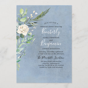 Greenery and Dusty Blue Wedding Rehearsal Dinner Invitation