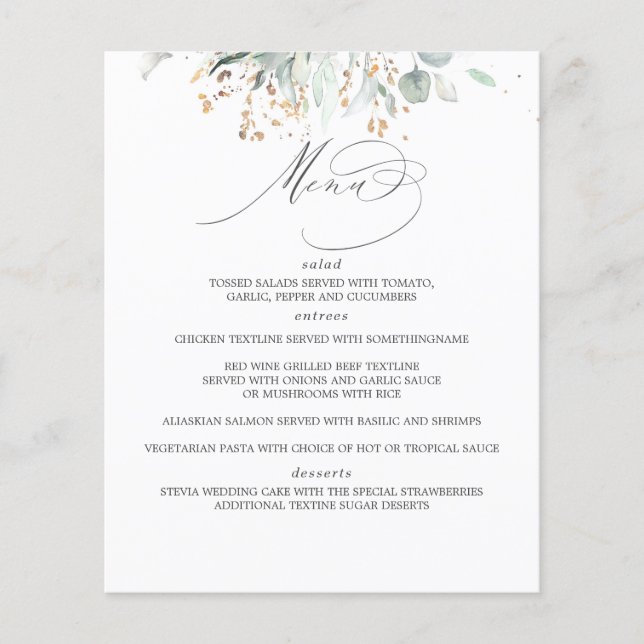 Greenery and Eucalyptus Leaves Wedding Menu (Front)