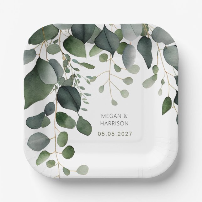 Greenery and Eucalyptus Wedding Thank You  Paper Plate (Front)