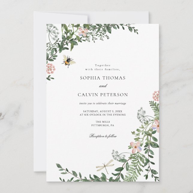 Greenery and Flowers Wedding  Invitation (Front)