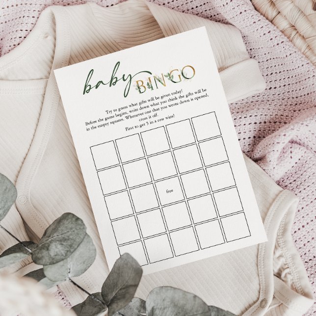 Greenery and Gold Baby Shower Baby Bingo Card (Creator Uploaded)