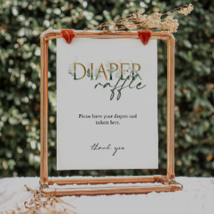 Greenery and Gold Baby Shower Diaper Raffle Sign