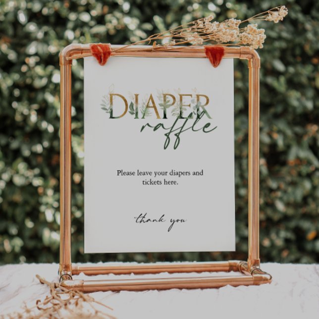 Greenery and Gold Baby Shower Diaper Raffle Sign (Creator Uploaded)