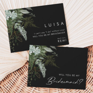 Greenery and Gold Black   Bridesmaid Proposal Card