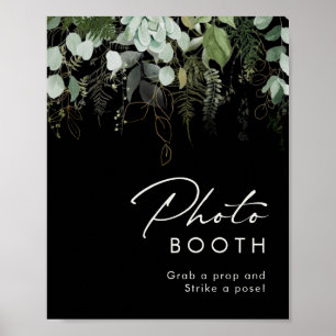 Greenery and Gold   Black Photo Booth Sign