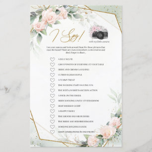 Greenery and gold blush flowers I Spy game