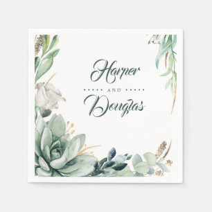 Greenery and Gold Botanical Elegant Wedding Napkin