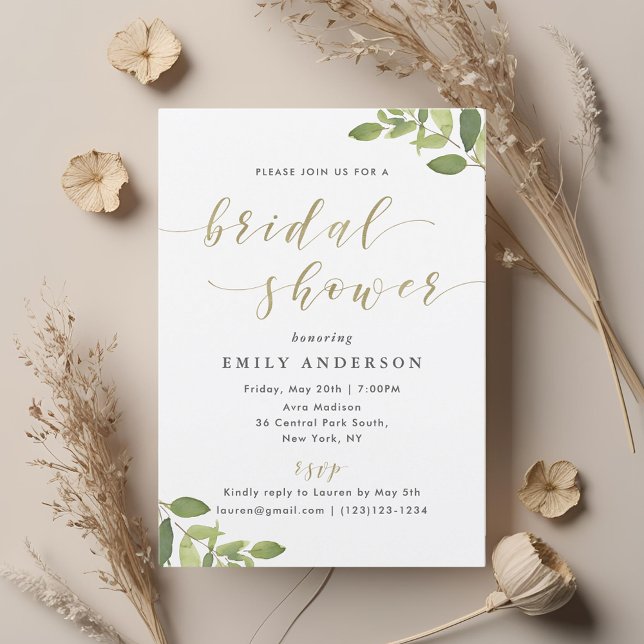 Greenery and Gold Bridal Shower Invitation (Creator Uploaded)
