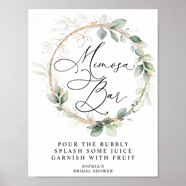 Greenery and Gold Bridal Shower Mimosa Bar Poster (Front)