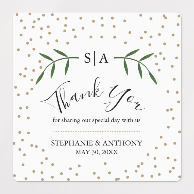 Greenery and Gold Confetti Wedding Thank You (Design 1)