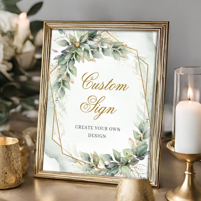 Greenery and gold create your own Custom Sign (Watercolor dusty green eucalyptus and gold custom sign - Create you own sign)