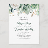 Greenery and Gold Elegant Botanical Save the Date