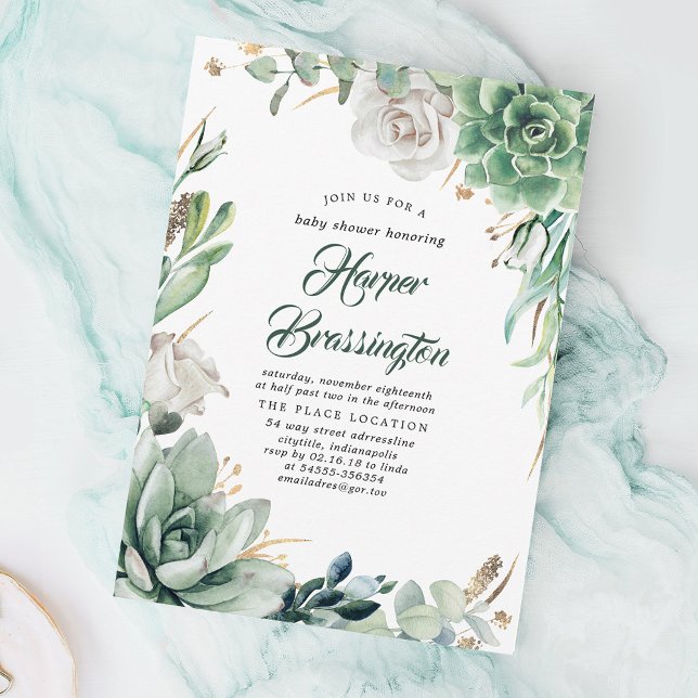 Greenery and Gold | Elegant Summer Baby Shower Invitation (Creator Uploaded)