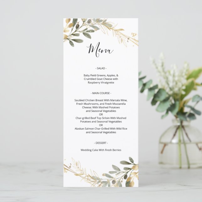 Greenery and Gold Geometric Boho Wedding Menu (Standing Front)