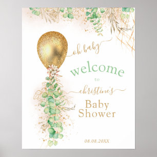 Greenery And Gold Glitter Eucalyptus Balloon Poste Poster