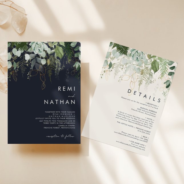 Greenery and Gold Leaf | All In One Wedding Invitation (Creator Uploaded)