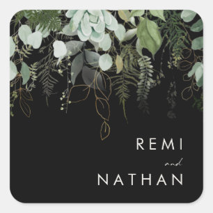 Greenery and Gold Leaf   Black Envelope Seals