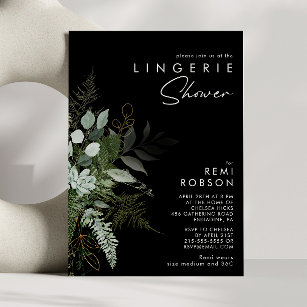 Greenery and Gold Leaf Black   Lingerie Shower Invitation