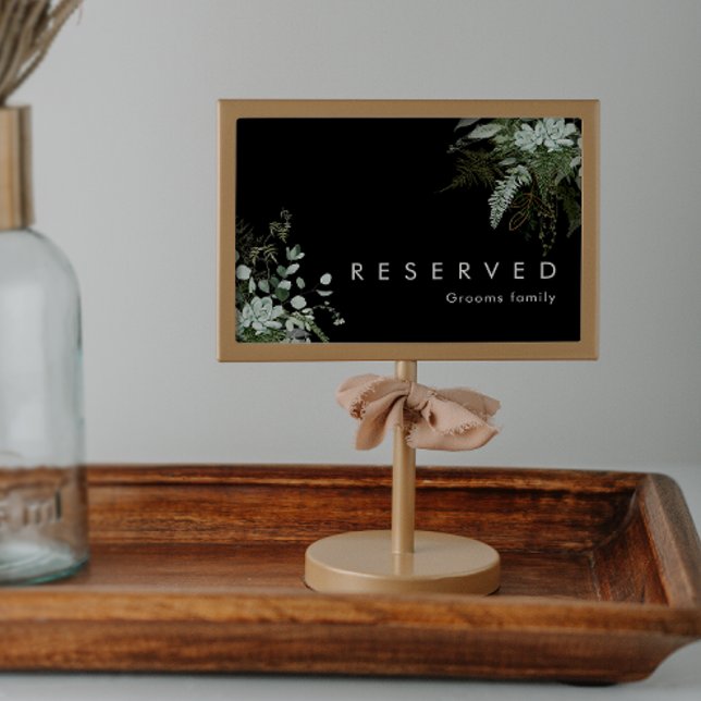Greenery and Gold Leaf | Black Reserved Sign (Creator Uploaded)