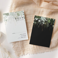 Greenery and Gold Leaf | Black RSVP Card