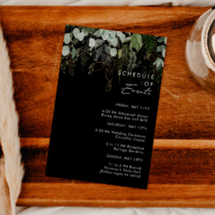 Greenery and Gold Leaf   Black Schedule of Events Enclosure Card