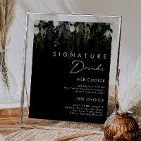 Greenery and Gold Leaf Black Signature Drinks Sign