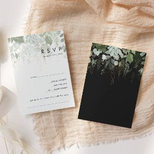 Greenery and Gold Leaf   Black Song Request RSVP Card