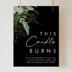 Greenery and Gold Leaf Black This Candle Burns Poster