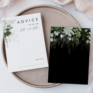 Greenery and Gold Leaf   Black Wedding Advice Card