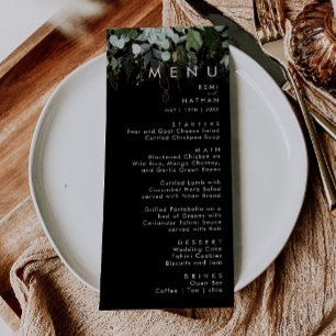 Greenery and Gold Leaf   Black Wedding Dinner Menu