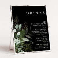 Greenery and Gold Leaf | Black Wedding Drinks Menu