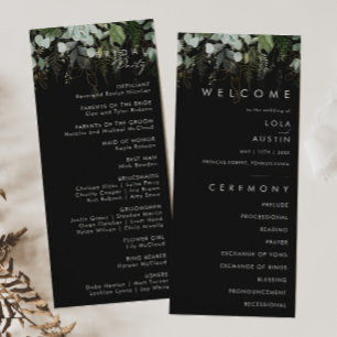 Greenery and Gold Leaf   Black Wedding Program