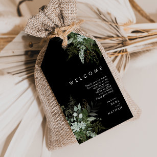 Greenery and Gold Leaf   Black Wedding Welcome Gift Tags