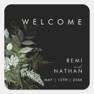 Greenery and Gold Leaf   Black Welcome Sticker 