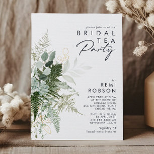 Greenery and Gold Leaf Bridal Tea Party Invitation