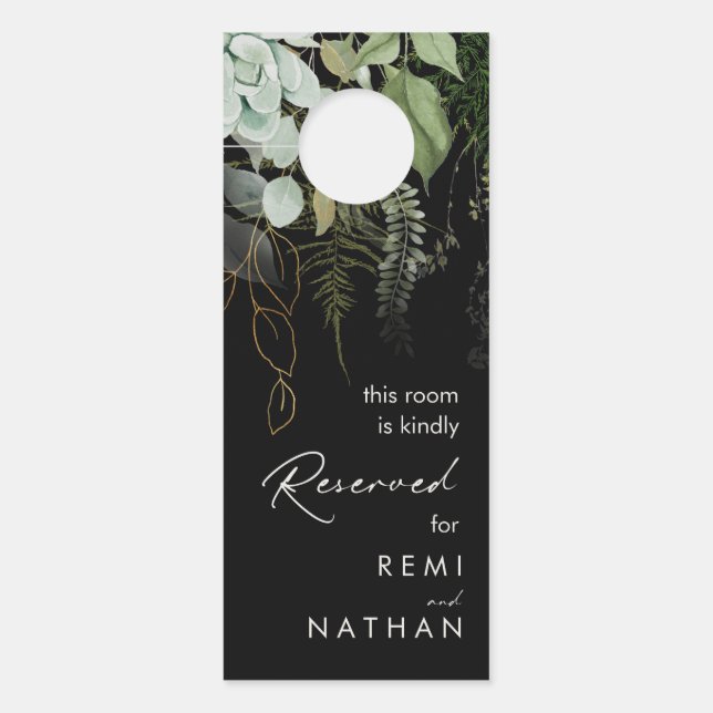 Greenery and Gold Leaf | Bride and Groom Door Hanger (Front)