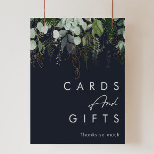 Greenery and Gold Leaf   Dark Navy Cards and Gifts Poster