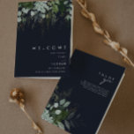 Greenery and Gold Leaf | Dark Navy Folded Wedding Program<br><div class="desc">We designed this greenery and gold leaf | dark navy folded wedding program to complete your simple yet elegant boho wedding. It features modern green and white eucalyptus leaf, fern foliage, a succulent flower, and minimal gold foil leaves. These elements give the feel of a whimsical watercolor enchanted forest, perfect...</div>