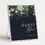 Greenery and Gold Leaf | Dark Navy Guest Book Sign<br><div class="desc">We designed this greenery and gold leaf | dark navy guest book sign to complete your simple yet elegant boho reception. It features modern green and white eucalyptus leaf, fern foliage, a succulent flower, and minimal gold foil leaves. These elements give the feel of a whimsical watercolor enchanted forest, perfect...</div>