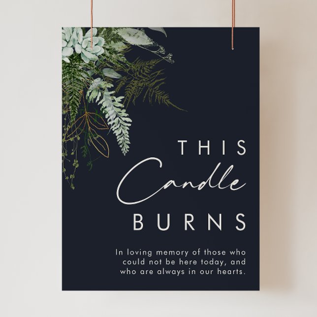 Greenery and Gold Leaf Dark Navy This Candle Burns Poster (Creator Uploaded)