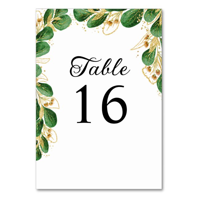 Greenery and Gold Leaf Elegant Wedding Table Number (Front)